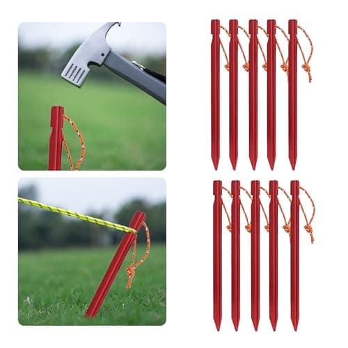 20PCS Tent Pegs, Heavy Duty Metal Tent Pegs Camping Tent Stakes Nail with Reflective Rope Storage Bag for Camping,Beach,Outdoor and Sand, Red — view 3
