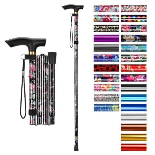 supregear Walking Stick - Adjustable Folding Walking Sticks for Women and Men - Lightweight Portable Collapsible Balancing Aid - Foldable Travel Cane for Ladies Elderly Adults, Black Floral