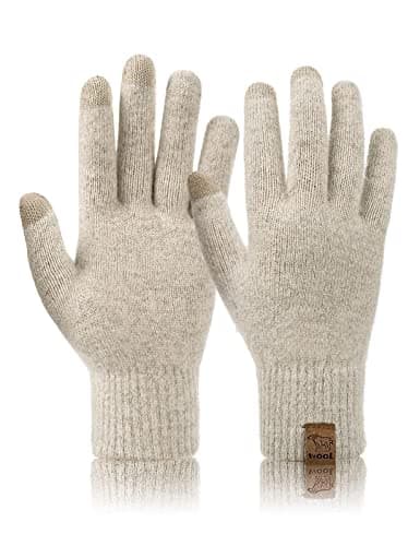 Niwicee Winter Gloves Warm Knitted Touch Screen Gloves Wool Thermal Gloves Cold Proof Mittens with Elastic Windproof Cuff for Men Women(Beige,Men)