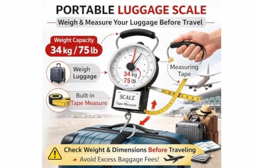 Luggage Scale With Tape Measure 1m Tape Measure Portable Analog Hanging Baggage Scale For Travel Airline Weight Capacity 34kg Heavy Duty Suitcase Weight Scale Up To Travel Bag Weight Checker With Hook — view 5