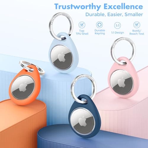 UNBREAKcable 360° Protective Case for AirTag (1st & 2nd Generation) [4 Pack], TPU Full Cover Keyring Holder with 304 Stainless Steel Keychain, Scratch-Resistant Design for Keys, Bags, Luggage — view 2