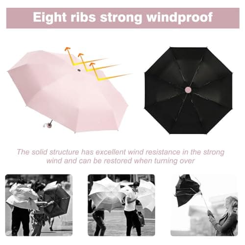 YZDZSW 6 Ribs Windproof Compact Umbrella, Small Umbrella for Handbag, Pink — view 3