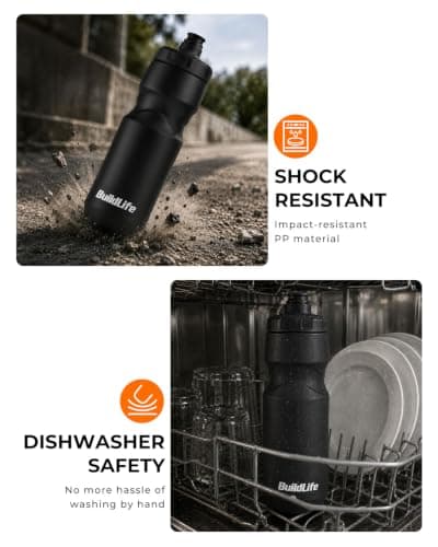 BuildLife 2 Pack Sports Water Bottle, 710ML Squeeze Water Bottle, Biking Water Bottles, BPA Free & Leakproof Cycling Bottles for Hiking, Outdoor Sports Dishwasher Safe (2pcs Black) — view 5