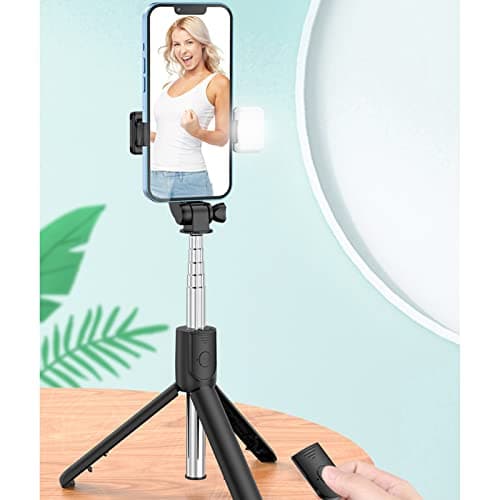 Domary Tripod Selfie Stick Portable Stainless Steel 360° Rotating Telescopic for Travel Remote Control 27.6in (Black) — view 3