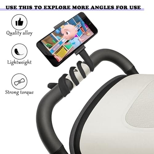 GMHLLES Pram Phone Holder - Safe, Stable & Adjustable for Strollers, Cars & Home (Black) — view 3