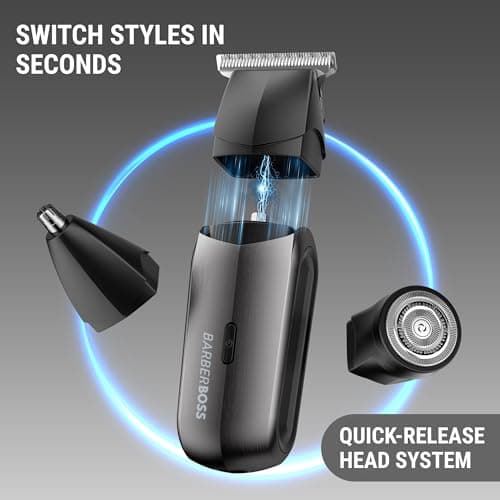 BarberBoss 3-in-1 Men’s Electric Shaver, Travel Trimmer Kit for Men, Beard & Hair Trimmer, Nose & Ear Trimmer, Mini Foil Shaver Head, Male Grooming Set with 5 Guide Combs, QR-2211 — view 3