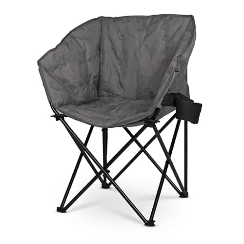 Kampa Tubb Padded Camping Chair with Cup Holder – Comfortable Folding Luxury Outdoor Chair with Heavy Duty Tubular Black Steel Frame, Lightweight & Portable with Carry Bag (Grey) — view 2