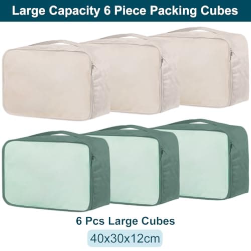 Large Packing Cubes Multicolour, Light Mesh Packing Cubes for suitcases, 6 Green Beige — view 2