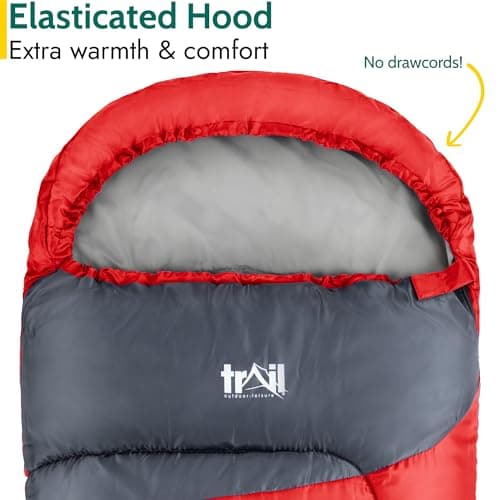 Trail Kids Sleeping Bag Mummy Shape 3 Season Camping 300gsm Boys Girls with Lightweight Rucksack Bag (Red) — view 4