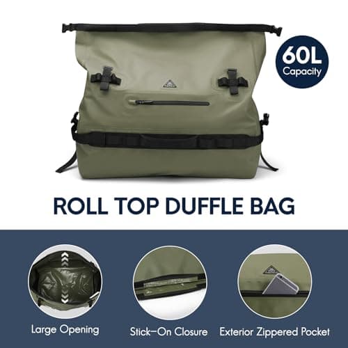 Haimont IPX7 Waterproof Roll-Top Dry Duffel Backpack, Army Green, 60L — view 4