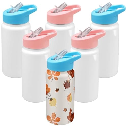 6 Pack Sublimation Tumblers for Kids, 420ml Sublimation Blank Water Bottles Bulk Vacuum Insulated Sports Bottle with Lid and Straw for DIY Memorial Party Gifts