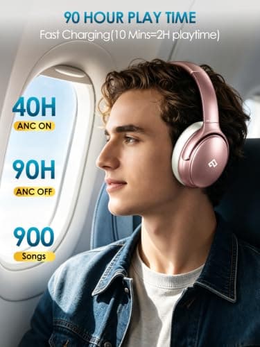INFURTURE H1 Active Noise Cancelling Headphones, 90H Playtime, Wireless Over Ear Bluetooth Headphones, Foldable Lightweight Headset Deep Bass,Memory Foam Ear Cups,Travel,Office,USB-C Charging — view 4