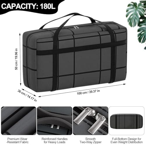 2 Pack Extra Large Moving Bags 180L Heavy Duty Clothes Storage Bags Thickened Sturdy Home Storage Bags with Zips & Handle, Thickened Moving Boxes for Clothes Duvet Traveling Underbed - 100 x 36 x 50cm — view 2