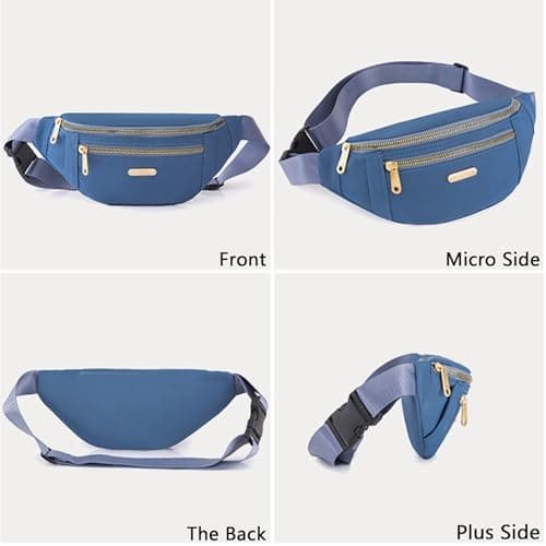 BAIYSFFG Fanny Pack Fashionable Waist Bag Unisex Fashion Waist Bag Casual Travel Bum Bag with 3 Zipper Pockets for Women Men Sports Running Hiking Jogging (Blue) — view 6
