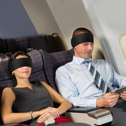 Sleep Headband Headphones, 3.5mm Jack Soft Elastic Headband for Sleep, Air Travel, Meditation with Thin Speakers, The Comfort Sleep Headphone and Classic Exercise Headphone (Black) — view 4