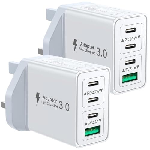 2-Pack USB C Charger, 40W USB C Plug Fast Charger 4 Port PD Type C Charging Plug+QC USBPlug UK USBC Power Adapter Multi Plugs Samsung Charging Plugs for iPhone 16 15 14 13 Pro Max XR XS, iPad,Samsung