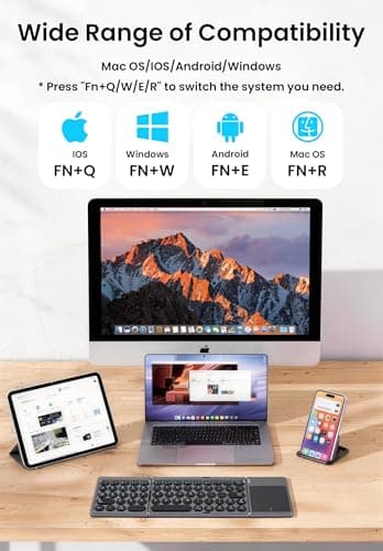 SOPPY Foldable Wireless Keyboards with Touchpad and Stand, Rechargeable Portable Tri-Folding Keyboard, Mini Bluetooth Travel Keyboard for Mac, iOS, Android, Windows, Tablet, Laptop, Smartphone, Grey — view 4