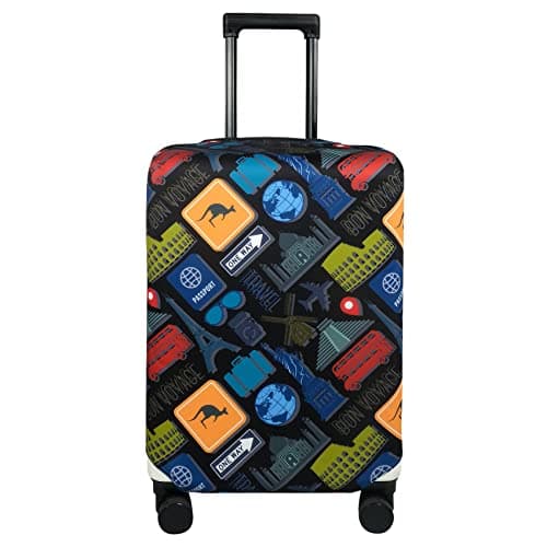Explore Land Travel Luggage Cover Suitcase Protector Fits 23-26 Inch Luggage (Bon Voyage, M)