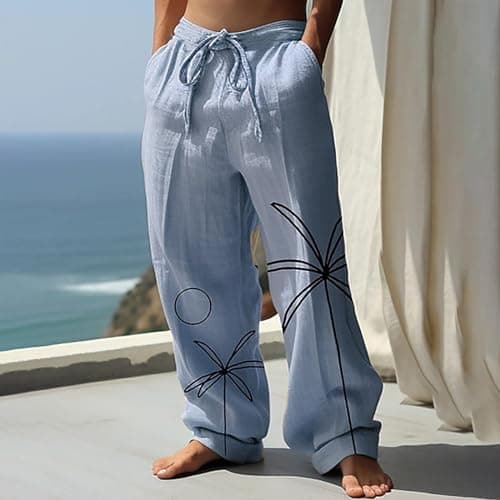 Mens Beach Pants Loose Fit, Thin Summer Fabric, Relaxed fit, mid Waist Design, Neat Drawstring, Practical Pockets, City Break, Travel Day, Garden Party, Coffee Run, Casual Friday Look — view 2