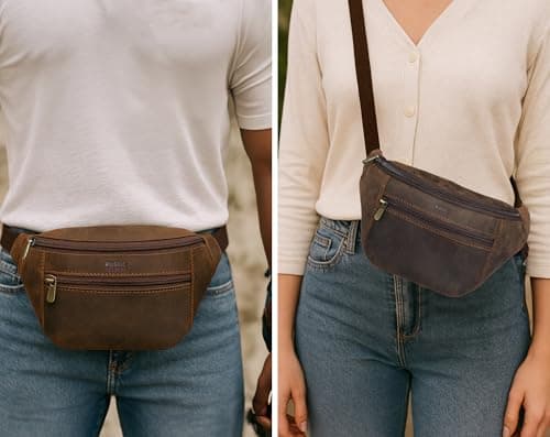Leather Waist Pack for Men & Women - Full Grain Leather Fanny Bag, Adjustable Sling Purse & Chest Belt Bag - Multifunction Hip Bum Bag, Travel Pouch for Hiking Running & Cycling — view 6
