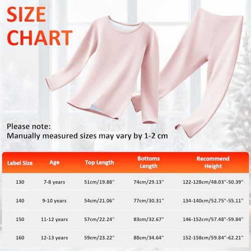 Hoseay Kids Thermal Underwear Sets Boys Girls Warm Base Layer 13, Pink — view 6