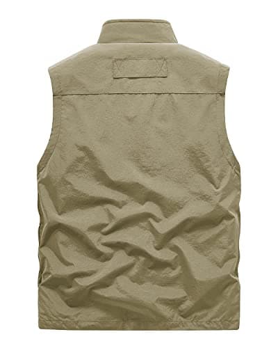 Oralidera Men's Multi Pocket Mesh Vest Sleeveless Top Jacket Outdoor Fishing Camping Waistcoat Travelling Hiking Gilet, Khaki, L — view 2