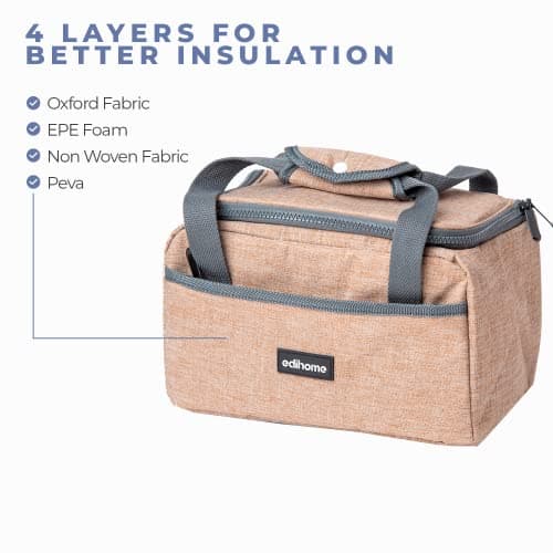 edihome, Insulated Lunch Bag, Cool Bag, 8l, for School, Travel, Picnic or Work, Kids and Adults, Portable, with Handles, Available in Black, Blue, Grey and Brown (Brown) — view 4