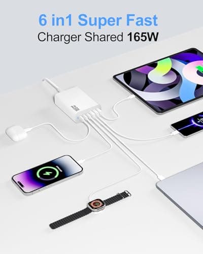 Charging Station 6 Ports Fast Charger, 165W USB-C Charger Fast Charging Plug, PD Power GaN Charger Compatible with iPhone 17/16/15 Pro, iPad, Laptops, Galaxy – Ideal for Home & Travel — view 2
