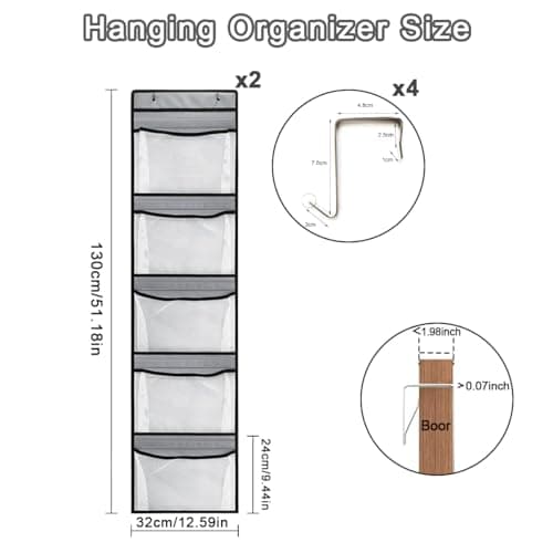 Cragmut 2 Pack Over Door Storage Organiser, Hanging Storage Organizer with 5 Mesh Pockets Large Capacity Back of Door Storage for Bedroom, Bathroom, Closet — view 2