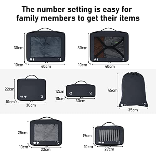 ECOHUB Packing Cubes for Suitcase 7 PCS Travel Organiser Packing Bags Recycled PET Eco Friendly Travel Accessories Shoes Bags Storage Bag Luggage Organiser Pouch(Dark Blue) — view 2