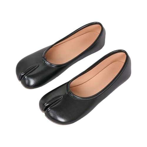 Women's Split Toe Shoes Casual Slip-On Dance Shoes Lightweight Solid Color Japanese Style Walking Shoes Comfortable Wide Width Footwear for Ladies Work Travel Holiday Beach Daily Wear (Black, 6 UK)