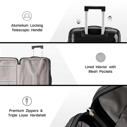 Aerostar 24” Medium Lightweight PP Hard Suitcase 4 Silent Spinner Wheels Check-in Luggage Integrated TSA Combination Lock for 15 to 20kg (Black, 75 Litre) — view 3