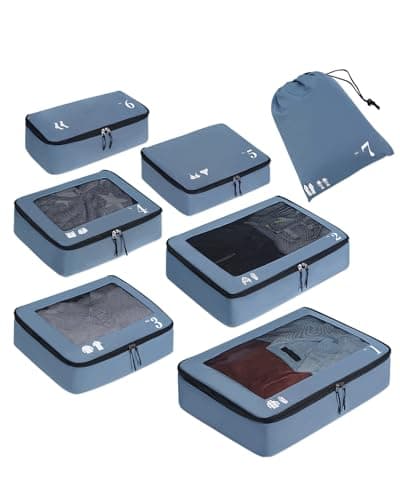 ECOHUB Packing Cubes for Suitcase 7 PCS Travel Organiser Packing Bags Recycled PET Eco Friendly Travel Accessories Shoes Bags Storage Bag Luggage Organiser Pouch(Blue)