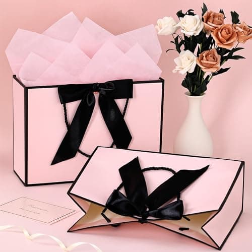 BBLIKE Medium Gift Bags for Present - 2 Pcs Birthday Gift Bag with 4 Wrappers and 2 Cards, Luxury Paper Bags with Handles for Girls Womens Wedding Party Christmas Valentines Bridesmaid (Pink Black) — view 4