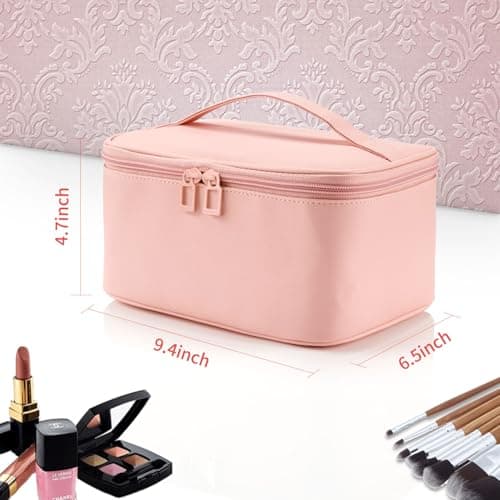 Travel Makeup Bag Portable Cosmetic Bag with Makeup Brushes Organiser Pink — view 5