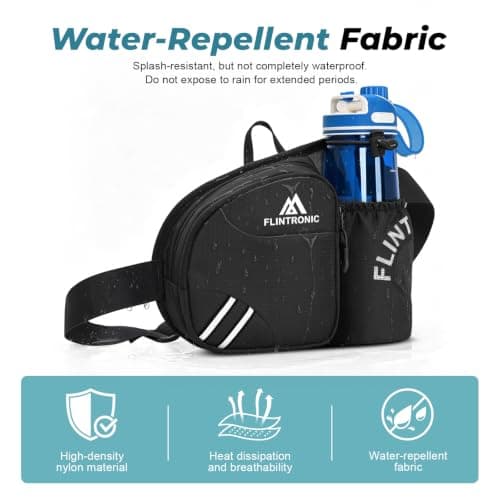 Flintronic Waist Bag, Waist Fanny Pcak with Boottle Holder and Adjustable Strap, Light and Waterproof, Bum Bag for Sports Travel Dog Walking Hiking,Black — view 5