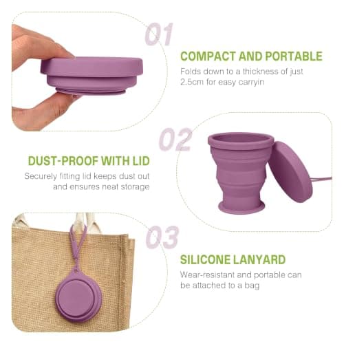 2 Pack Silicone Collapsible Travel Cup,Foldable Camping & Collapsible Coffee Cup,Expandable Silicone Drinking Mug with Lid,BPA Free Portable Pocket Cup for Hiking Travel Outdoor (Dark purple) — view 4