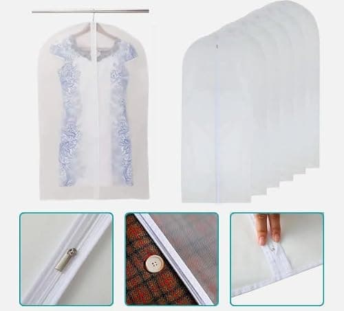 Clear Garment Dress Bags with Zip | Moth-Proof Hanging Suit Covers | Waterproof Dustproof Storage Bags for Wardrobe & Travel (1, (100 x 60) cm or (24 x 40) inch) — view 4