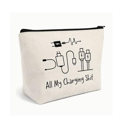 Electronics Accessories Organiser Pouch – Minimalist Canvas Travel Tech Bag with Zipper – Cable Holder & Charger Storage for Gadgets Cords USB Leads Power Bank Compact & Portable Case