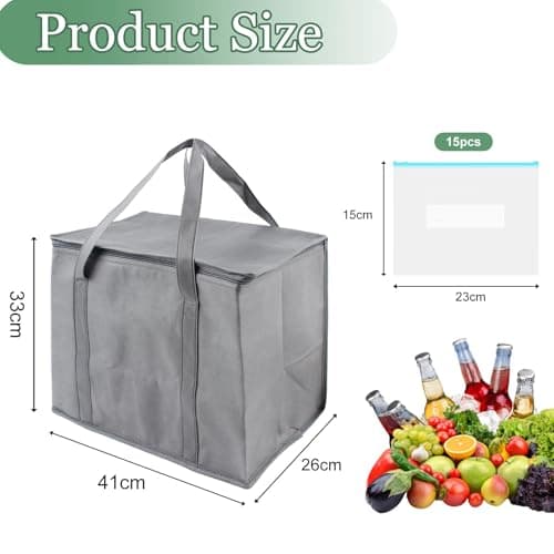 Cooler Bag, Lunch Bag, 30L Picnic Bag Cool Bag with 15Pcs Plastic Food Storage, Freezer Bags for Camping BBQ Travel Family and Outdoor Activities (Grey) — view 2