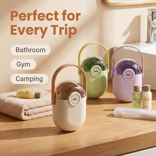 Travel Soap Case, Soap Box & Travel Soap Dish, 3 Pcs Plastic with Lid, Drainage & Leakproof, Removable Tray for Air Drying, Lightweight & Portable for Bathroom Shower Gym Camping, White, Green, Purple — view 5