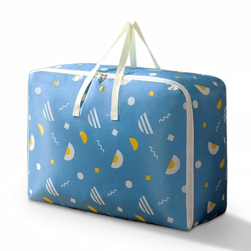 Storage Boxes With Lids,Packing Boxes Heavy Duty Oxford Organizer Bags Duvet Storage Bag 84L laundry bags Large Capacity for moving Waterproof and Dust-proof Foldable(Blue)