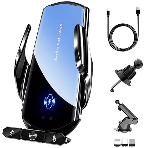 Wireless Car Charger 15W Auto Clamping 3 Magnetic Adapters for Air Vent