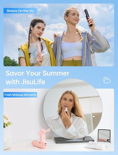 JISULIFE Handheld Mini Fan, 3 IN 1 USB Rechargeable Portable Fan [12-19 Working Hours] with Power Bank, Flashlight, Pocket Design for Travel/Summer/Concerts/Lash, Gifts for Women (Pink) — view 6