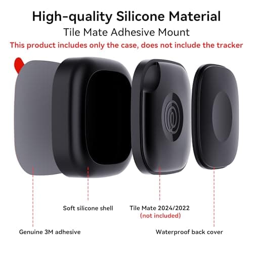 2 Pack for Tile Life360 Mate 2024/2022 Bluetooth Tracker Adhesive Mount, Silicone Waterproof Case with 3M Adhesive Sticker Stick on Car/Bike/Luggage, Hidden Tile Mate Full Protective Holder Anti-Lost — view 3