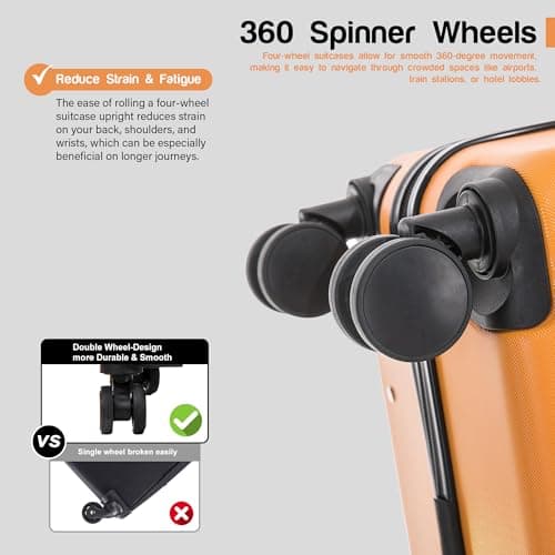 Aerostar 20” Lightweight Small Hard Suitcase Cabin Hand Luggage 4 Spinner Wheels Carry On 55x35x20 | Accepted on All Airlines easyjet, RyanAir, British Airways, Emirates & More (Orange, 35 Litre) — view 5