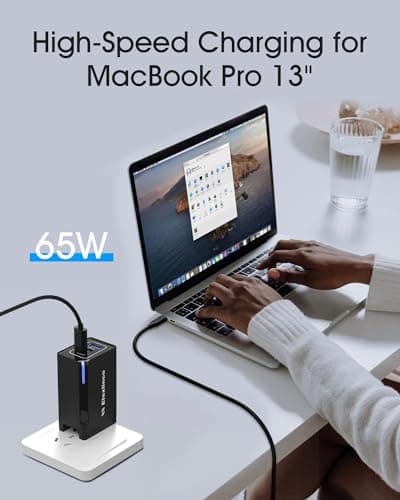 65W USB C Plug, Elexlinco GaN II Fast Charger, 3-Port USB C Charger Plug with UK, US, EU Travel Adapter, Compatible with MacBook Pro/Air, HP Laptops, iPad, iPhone 15/Pro/Max, Galaxy S24/S23 and More — view 2