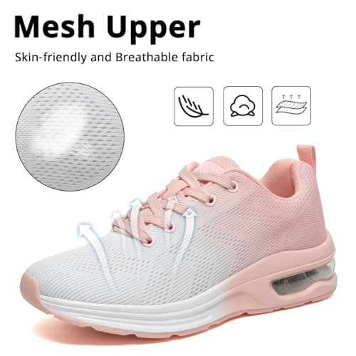 Womens Trainers Outdoor Running Shoes Air Cushion Athletic Walking Shoes Ladies Sneakers Breathable Mesh Sport Shoes Lightweight Tennis Shoes Workout Casual Jogging Shoes Pink — view 3