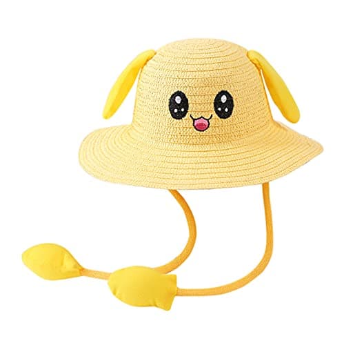 Generisch Summer Sun Hat for Children with Movable Rabbit Ears Practical Bag Breathable Straw Mesh, F, 6 5/8