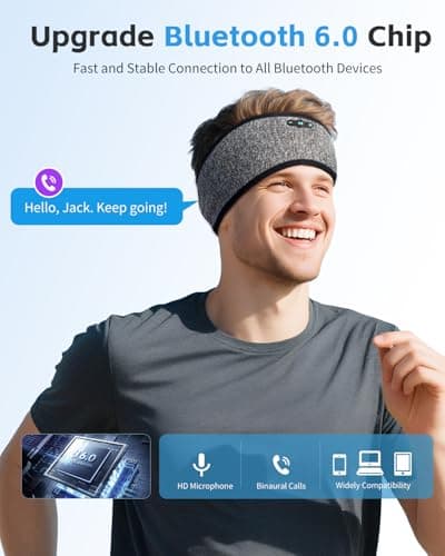 Veeniitosr Sleep Headphones Bluetooth 6.0 Headband, 2-IN-1 Comfort Headband Headphones for Side Sleepers with 20 Hours PlayTime HD Stereo Bluetooth Speakers for Sleeping, Sport (Grey) — view 3